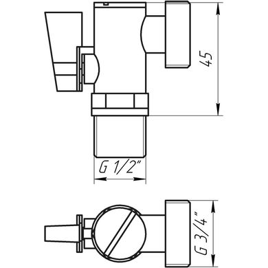 Кран шаровый угловой с фильтром SOLOMON 1/2"x3/4" А7041(7043)