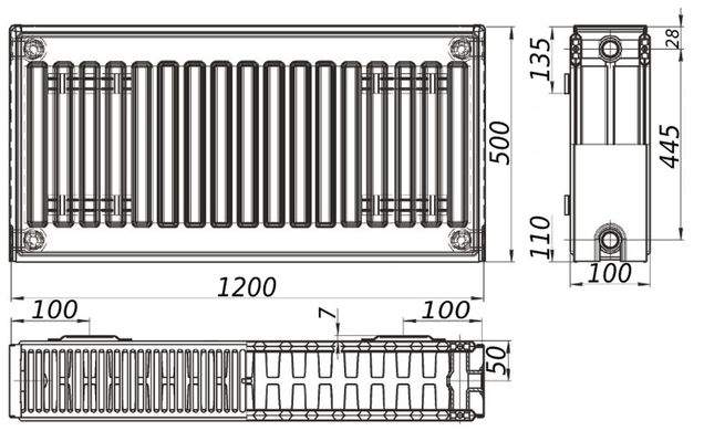Радиатор стальной панельный KALITE 22 сторона 500х1200, 1200 мм