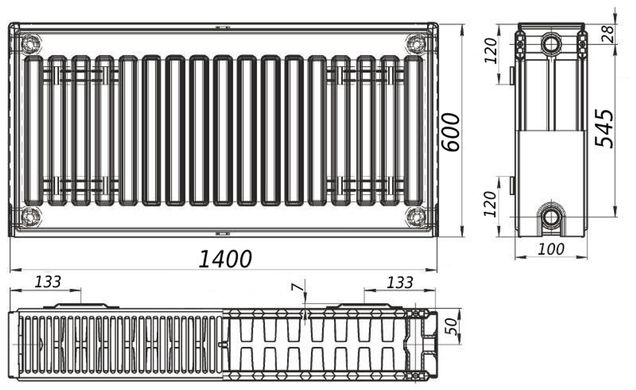 Радиатор стальной панельный KALITE 22 сторона 600х1400, 1400 мм