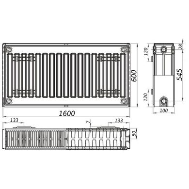 Радиатор стальной панельный KALITE 22 сторона 600х1600, 1600 мм