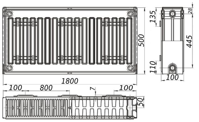 Радиатор стальной панельный KALITE 22 сторона 500х1800, 1800 мм