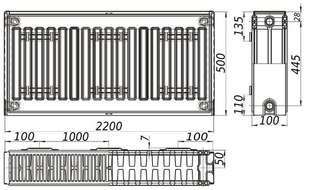 Радиатор стальной панельный KALITE 22 сторона 500х2200, 2000 мм