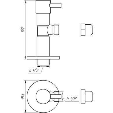 Кран полуоборотный угловой с цангой SOLOMON 1/2 "х 3/8" Lazer 7076